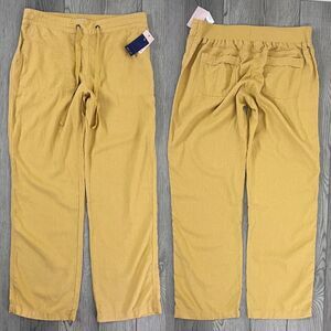 Per Se Women Size M Mustard Yellow Linen Straight Leg Pull On Trouser NEW Pants